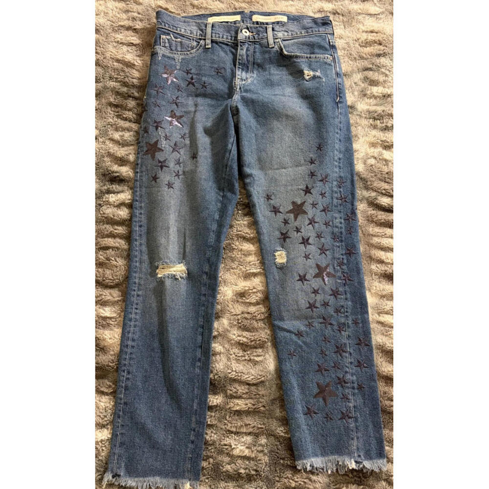Pilcro Anthropologie Star Embroidered Slim Boyfriend Jeans Distressed 27